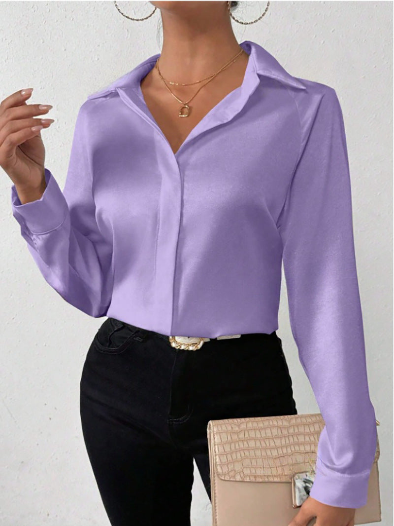 Women Clothing Satin Shirt Women Satin Silk like Long Sleeved Shirt Women Clothing
