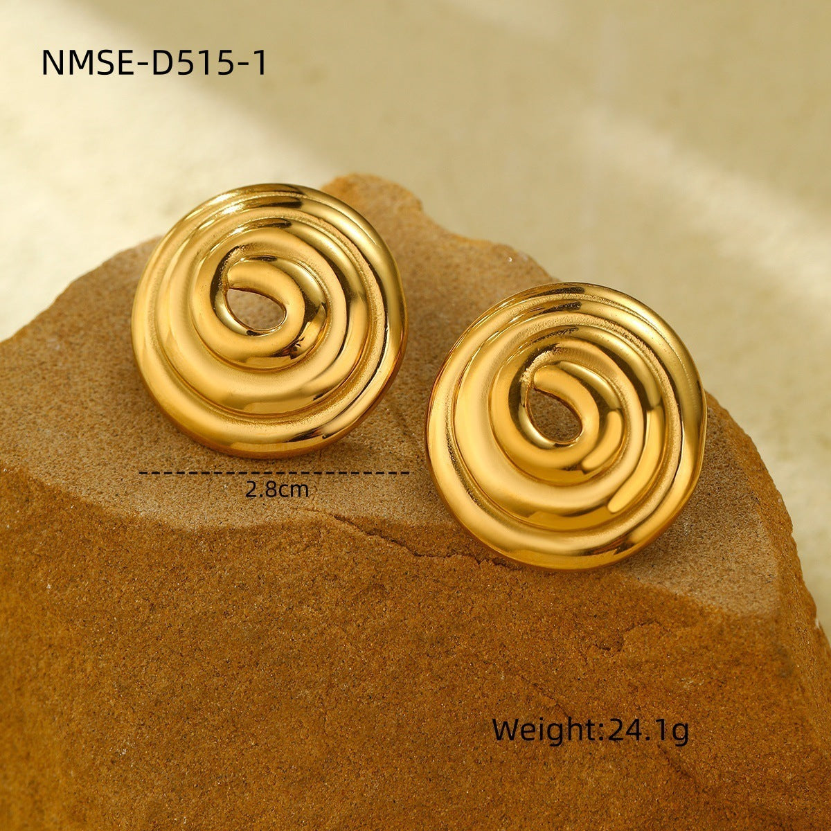 Texture Stainless Steel Earrings Retro High-Grade Hollow Out Cutout 18K Gold Titanium Steel Earrings Ornament