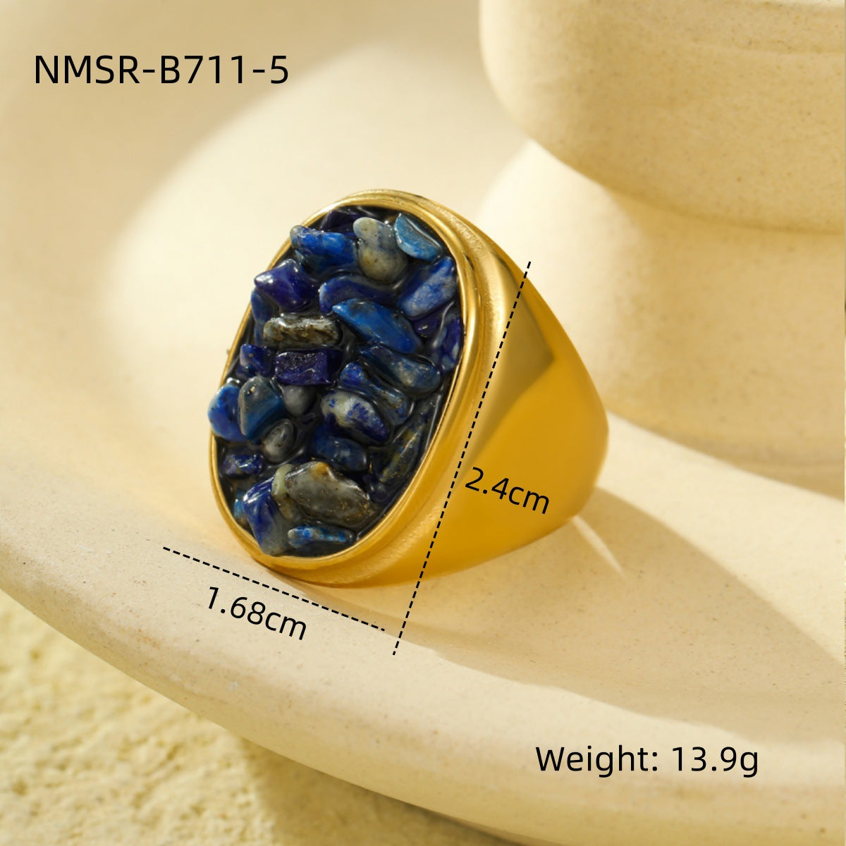 Retro Trendy All Match Stainless Steel Natural Stone Geometric Abstract Ring Non Fading Ring Simple Exquisite High Grade Bracelet