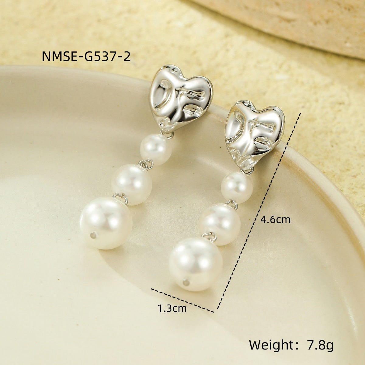 Titanium Steel Heart-Shaped Pleated Pearl Embellished Tassel 18K Gold All Match Stainless Steel Earrings
