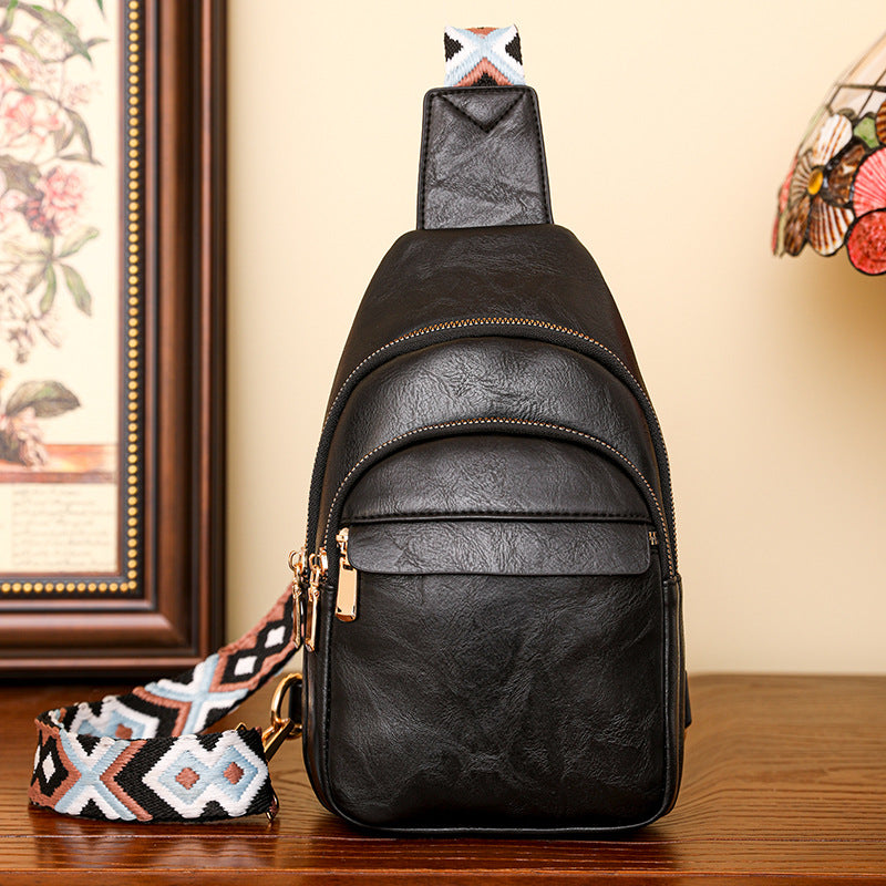 Textured Chest Bag Faux Leather Women Chest Bag One Shoulder Crossbody Simple Stylish Casual Motorcycle Bag Women