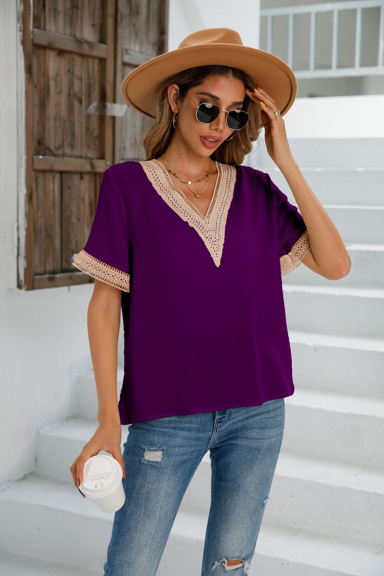Women Clothing Popular V Neck Shirt Women Shirt Top