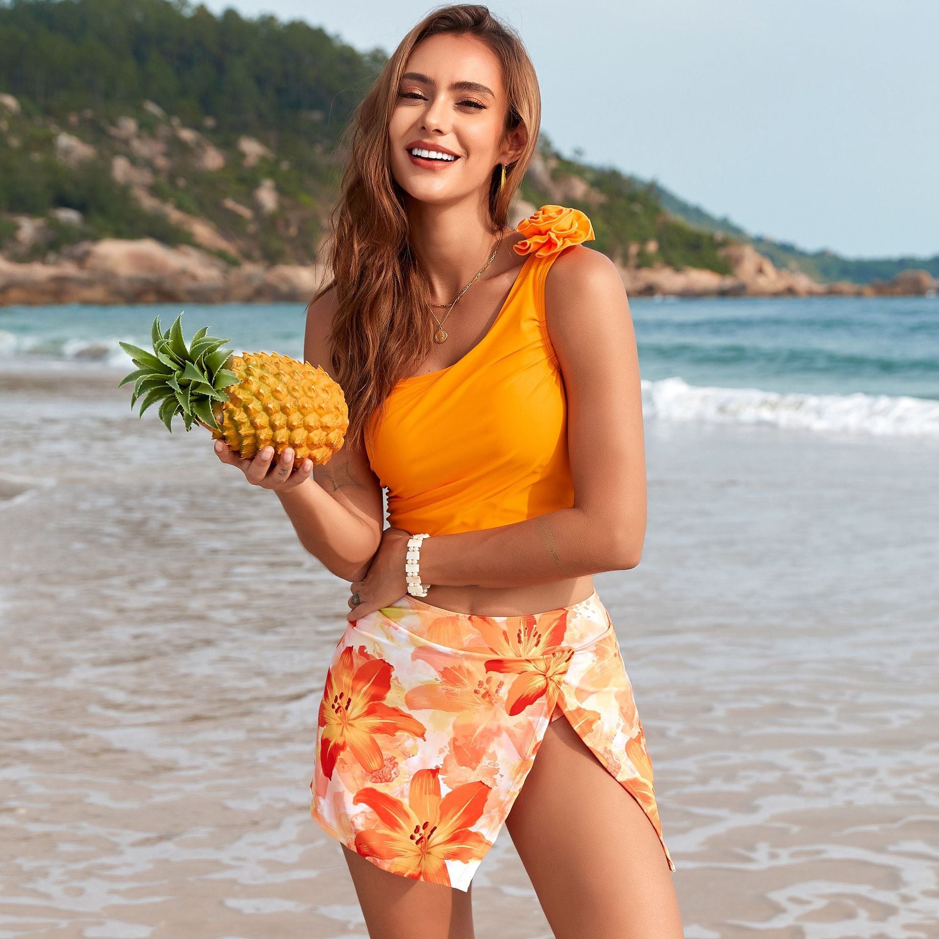 Women Summer Vacation Printed One Piece Swimsuit