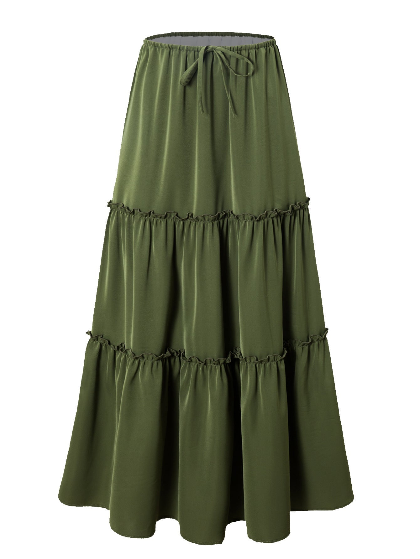 Women High Waist Elastic Pocket Long Adjustable Lace up Skirt Women