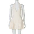 Summer Women Clothing Deep V Plunge neck Halter Backless Dress Sexy Waist Dress