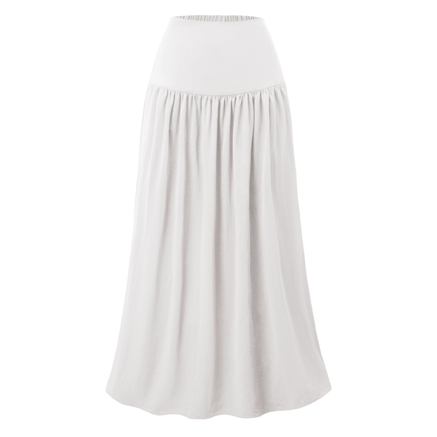 Women Cotton Pocket Skirt High Waist Back Elastic Dress Loose Pleated Large Swing Skirt