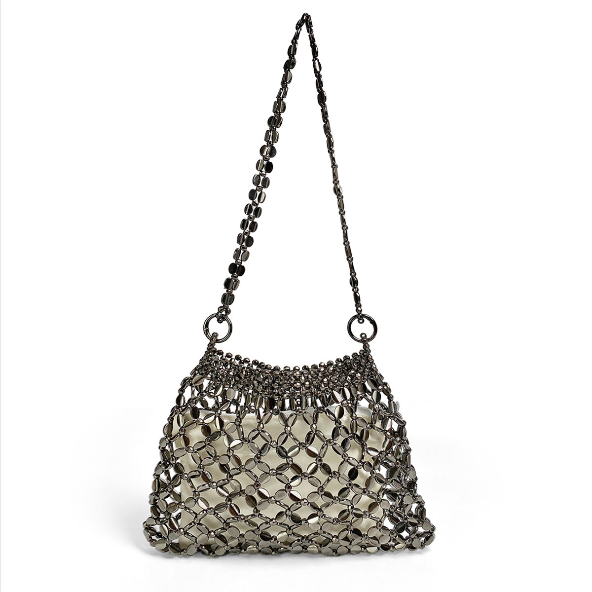 Retro Metallic Handmade Shiny Beaded Sequ Woven Handbag Underarm Shoulder Sequin Bag