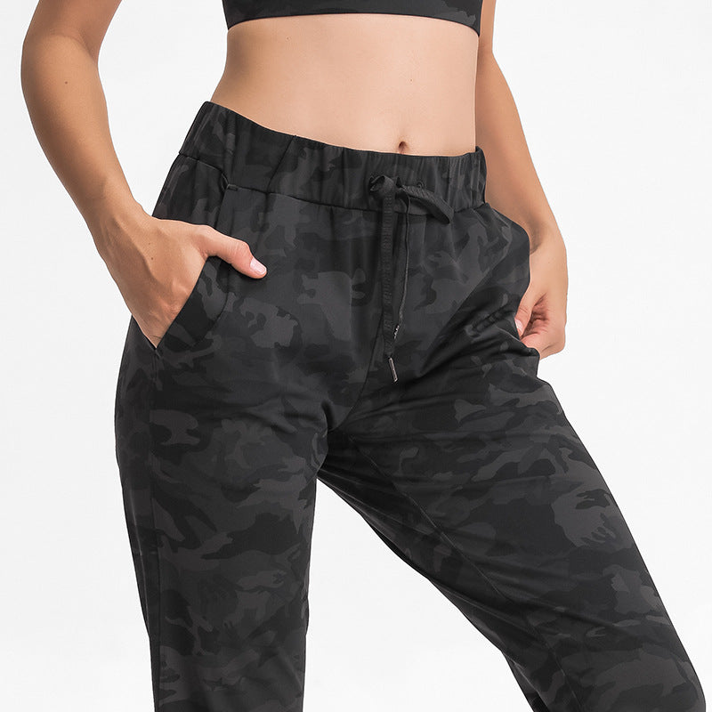 Spring Summer Elastic Lace-up Waist Yoga Pants Simple Straight Sports Casual Elastic Ankle-Tied Cropped Pants for Women