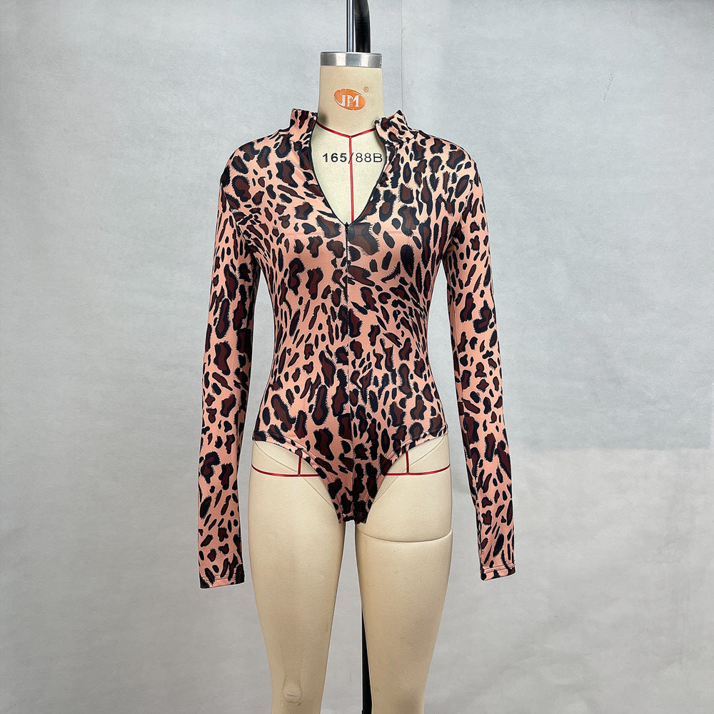 Women Clothing Autumn Stand Collar Long Sleeve Waist Tight Jumpsuit Women Sports Fitness Casual Women Top