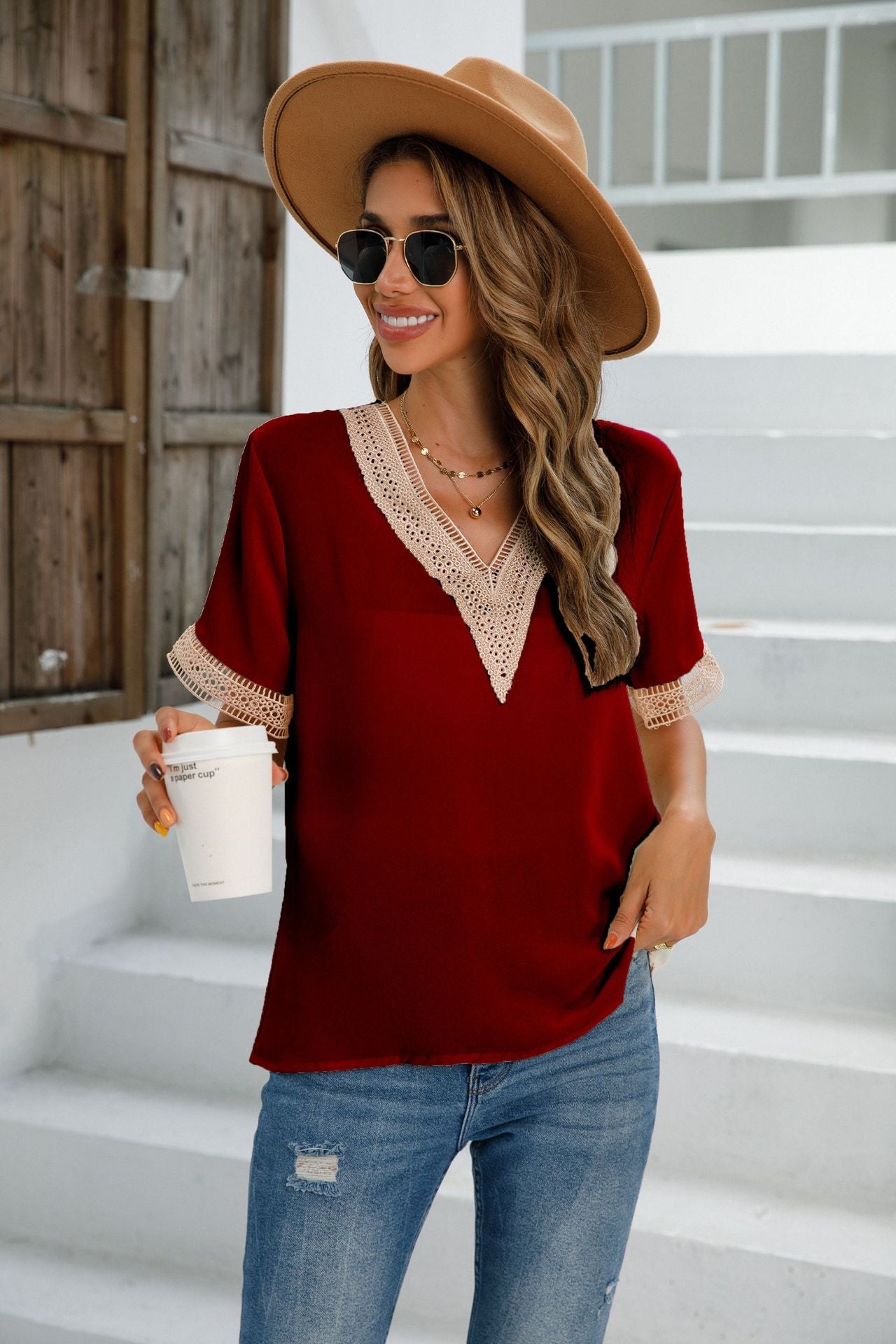 Women Clothing Popular V Neck Shirt Women Shirt Top