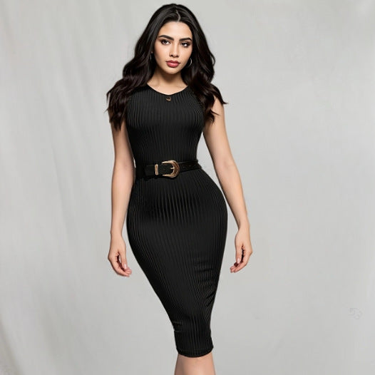 Women Clothing Summer Solid Color V neck Sleeveless Vest Hip Fashionable Elegant Dress for Women