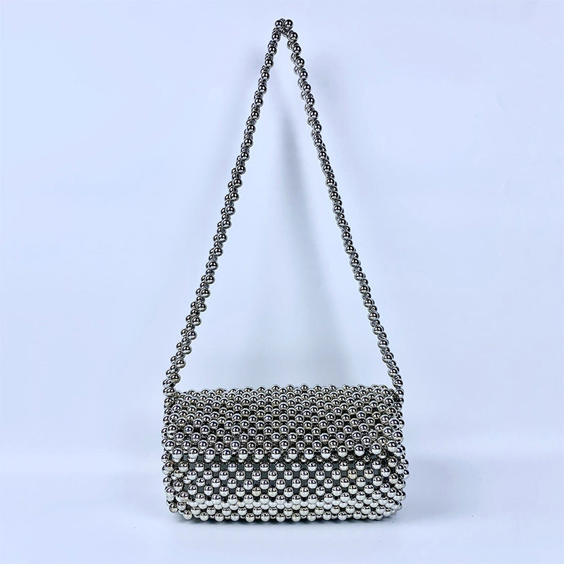 Underarm Bag Retro round Pearl Bag Handmade Beaded Bag Acrylic Exquisite Shoulder Women Crossbody Bags