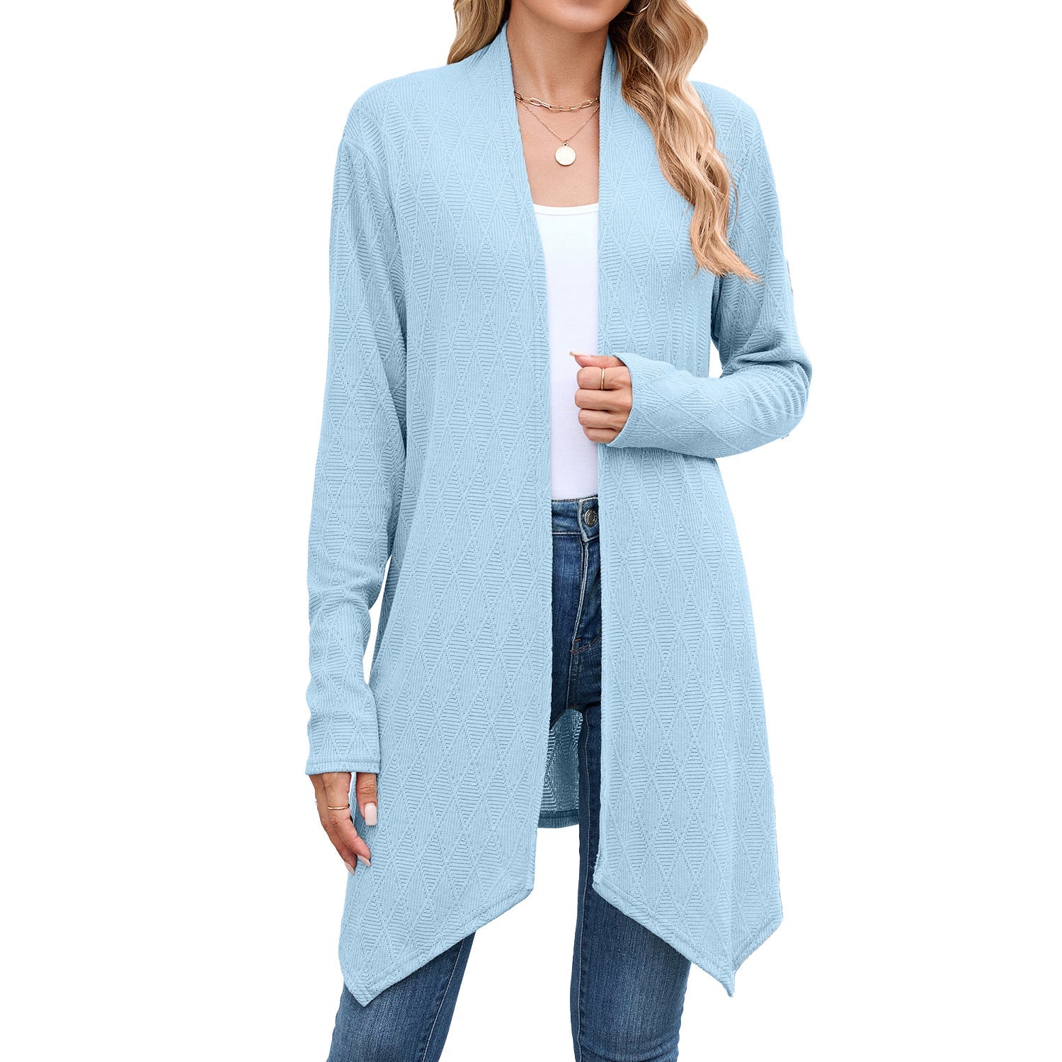 Women Clothing Autumn Solid Color Long Sleeved Knitted Cardigan Coat Long Shirt Women