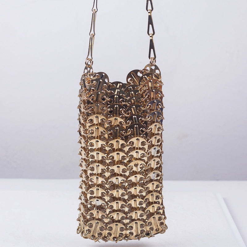 Metal Gold Sequ DIY Handmade Mobile Phone Lipstick Messenger Bag Niche Bag Women