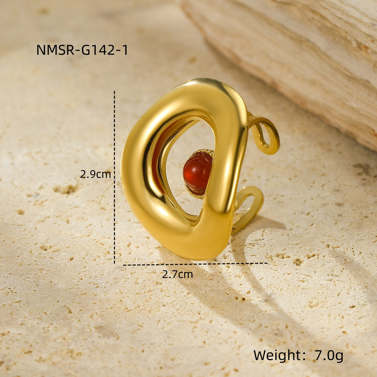 Titanium Steel 18K Gold Plating Geometric Abstract Inlaid Natural Stone Stainless Steel Ring