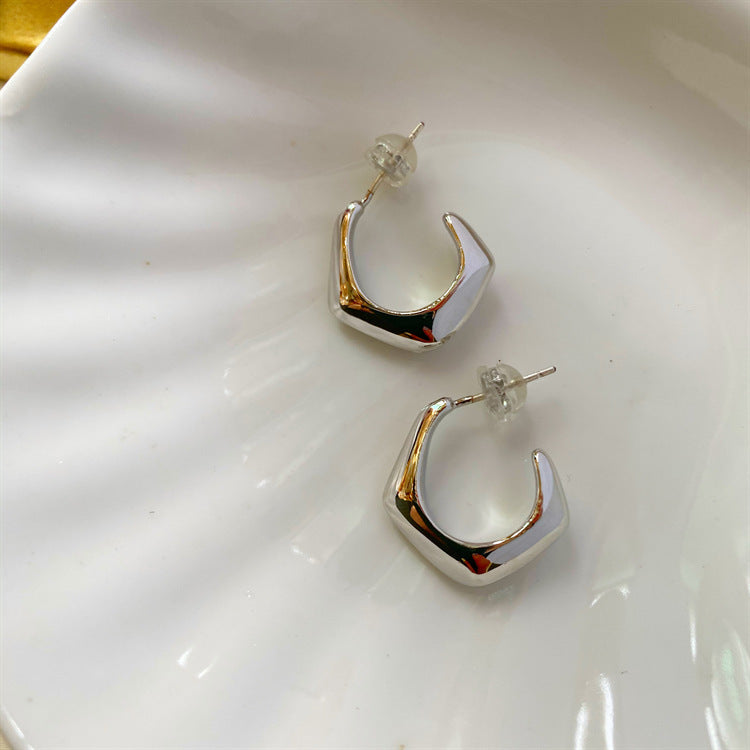 All Match Office Small C Shaped Stud Earrings Simple Exquisite 925 Silver Needle Real Gold Plating Geometric Abstract Frosty Earrings