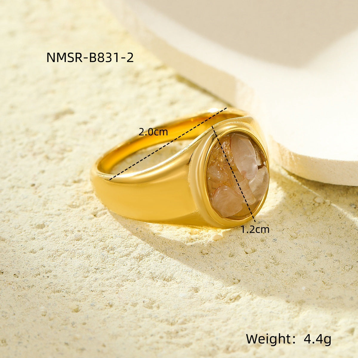 All Match High Grade Stainless Steel round Inlaid Natural Stone Non Fading Women Ring