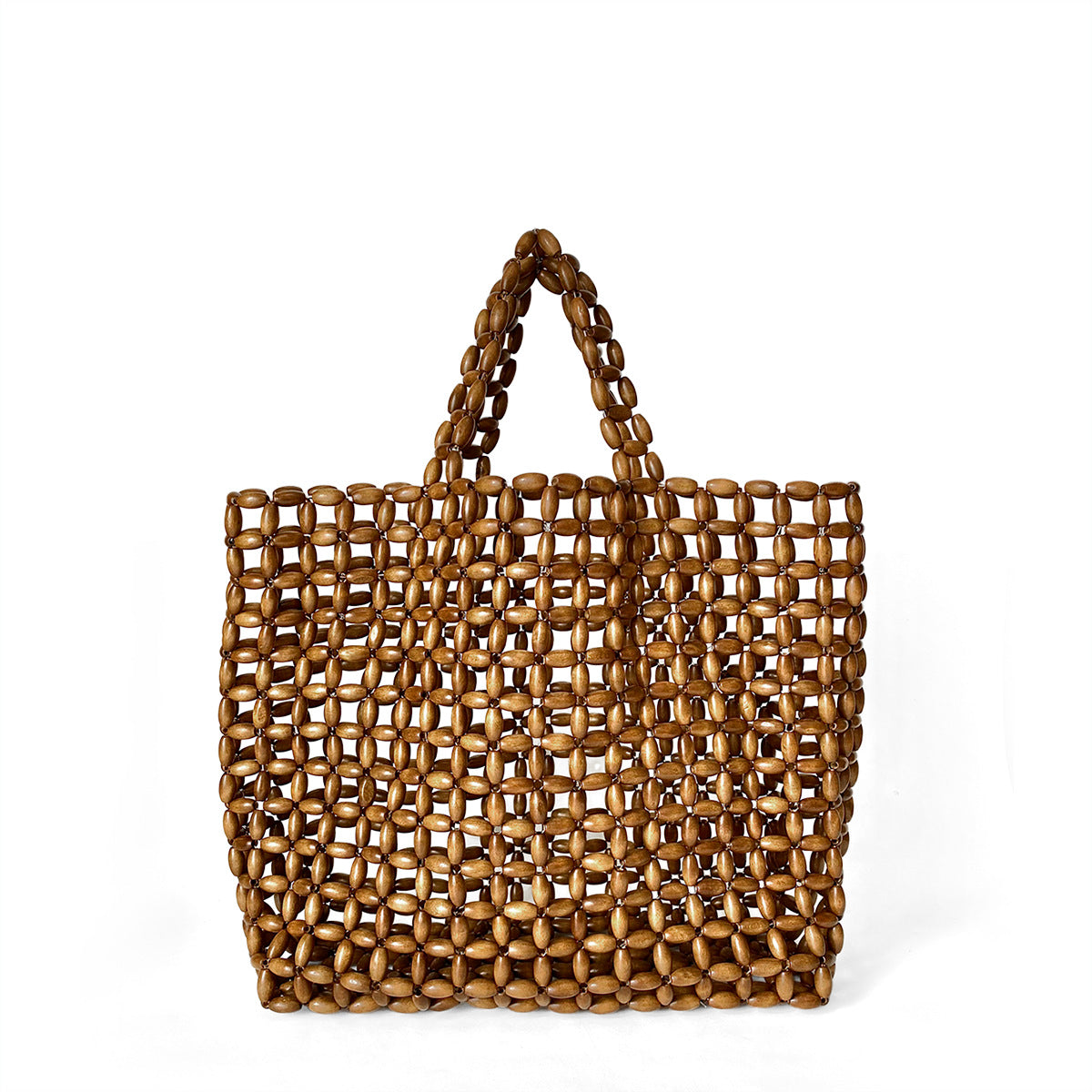 Special Interest Design Handbag with Wooden Beads Decoration Hand Woven Bag Underarm Bag Shoulder Bag Hollow Out Cutout Bag Vacation Beach Bag