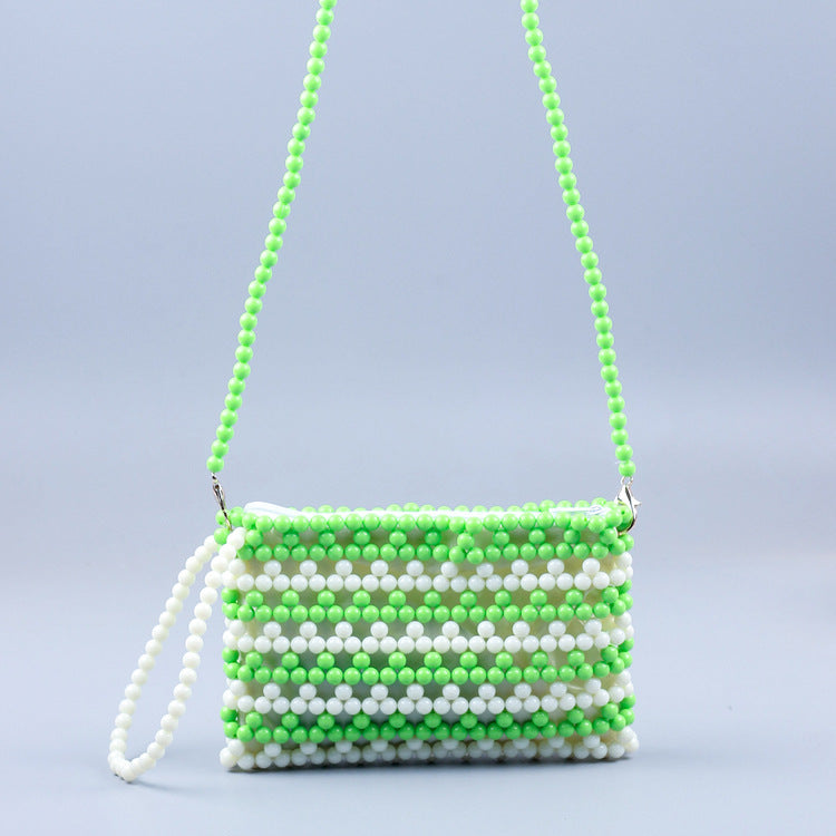 All Match Office Vitality Green Acrylic Handbag Handmade Beaded Weave Women Shoulder Messenger Bag