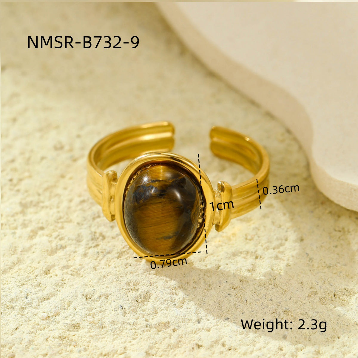 Retro Stainless Steel Gemstone Natural Stone Ring 18K Gold Plated Titanium Steel Ring Ornament