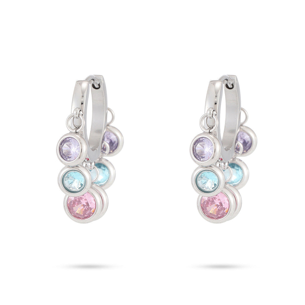 18K Vacuum Gold Plated round Diamond Stainless Steel Earrings for Women Affordable Luxury Colorful Crystals Titanium Steel Earrings Women