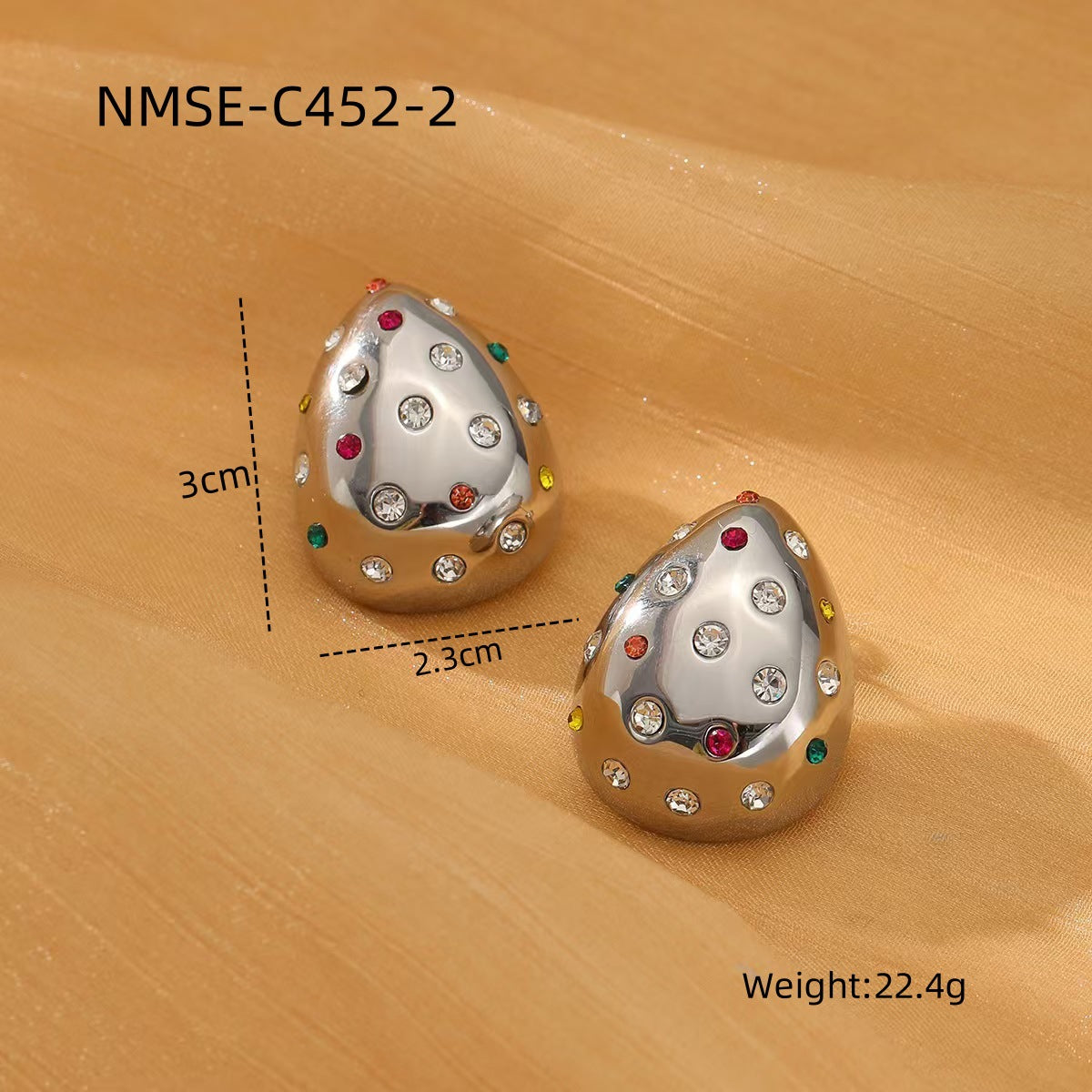 18K Gold Chubby Water Drop Stainless Steel Earrings Women Fashionable Diamond-Embedded Titanium Steel Ear Studs Earrings