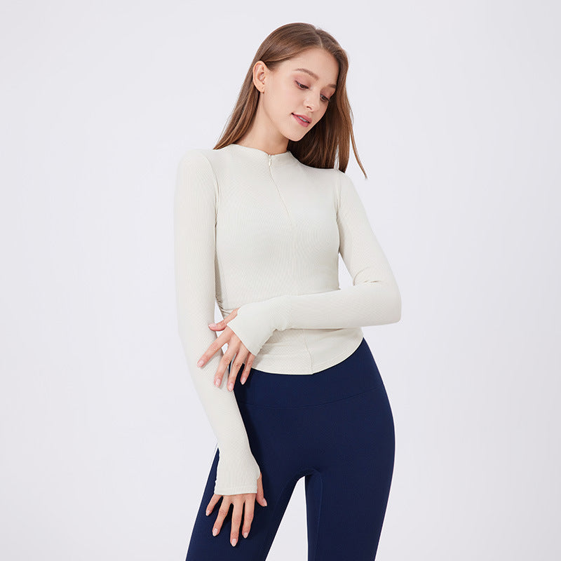 Small Waist Half Zipper Yoga Clothes Women Workout Clothes Sports Top Pilates Training Wear Long Sleeve Blouse Autumn