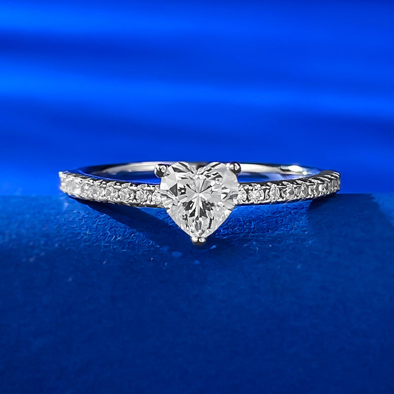 925 Silver Small Heart Ring Inlaid High Carbon Diamond Artificial Red Treasure Women