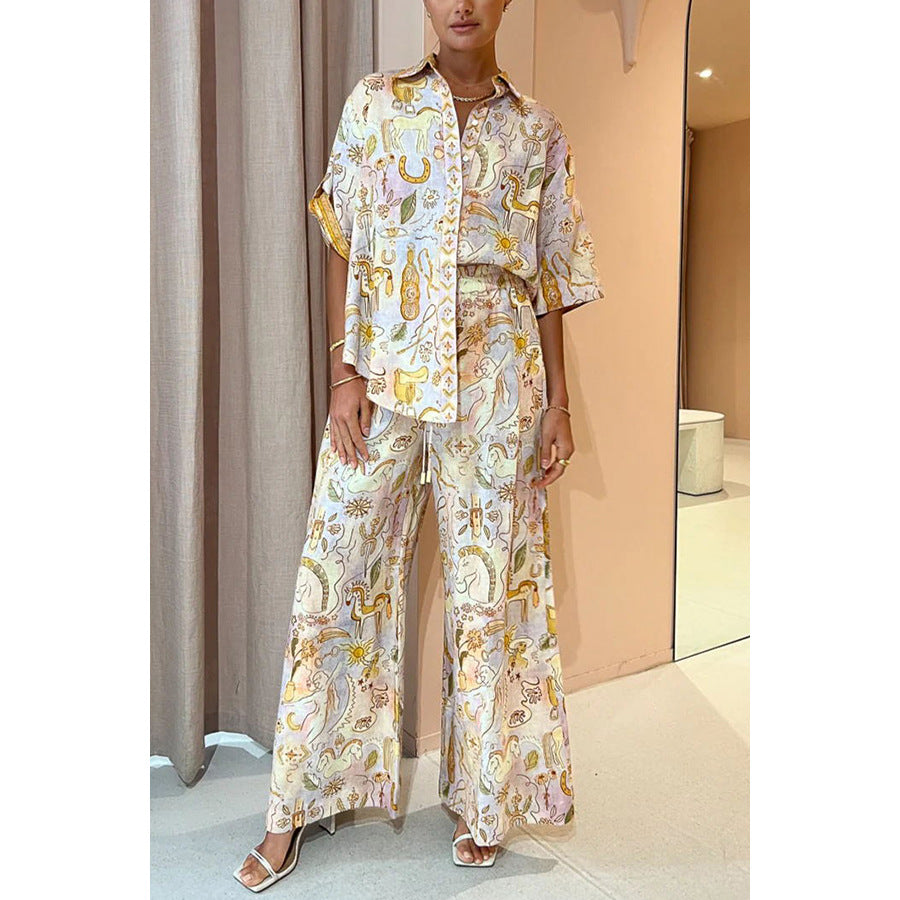 Spring Summer Casual Pocket Half Sleeve Suit Loose Women Wear Two Piece Set