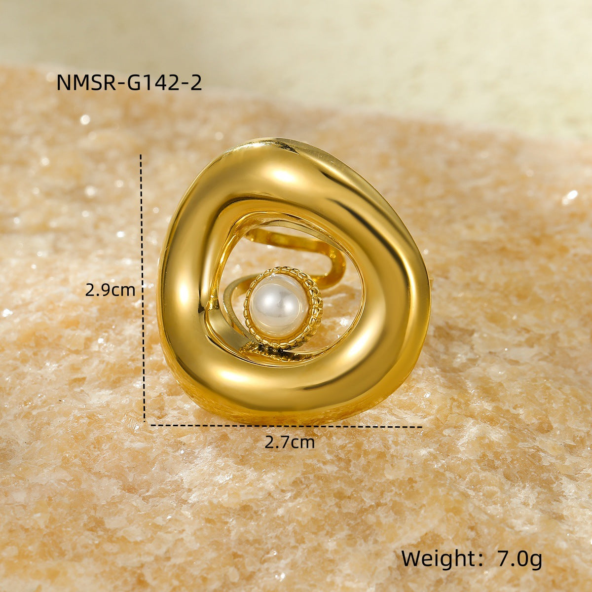 Titanium Steel 18K Gold Plating Geometric Abstract Inlaid Natural Stone Stainless Steel Ring