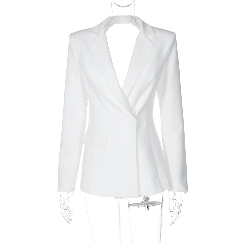 Women Clothing Autumn Winter Sexy Backless Slim Fit Long Sleeve Blazer Women