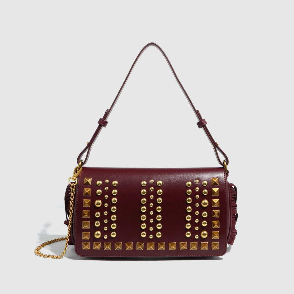 Women Bag Rivet Bag Retro Tassel Rivet Bag Adjustable Shoulder Crossbody Women Bag