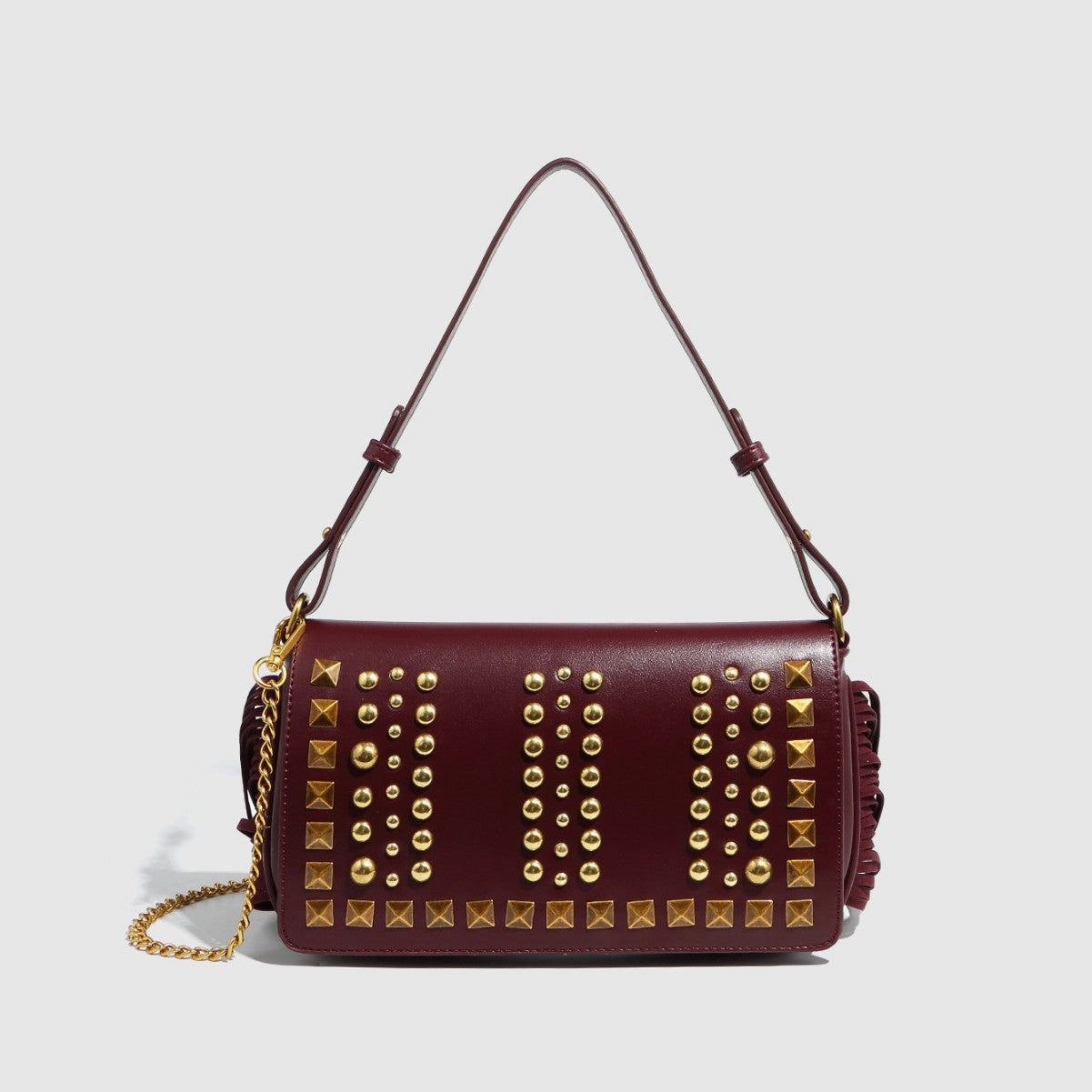 Women Bag Rivet Bag Retro Tassel Rivet Bag Adjustable Shoulder Crossbody Women Bag
