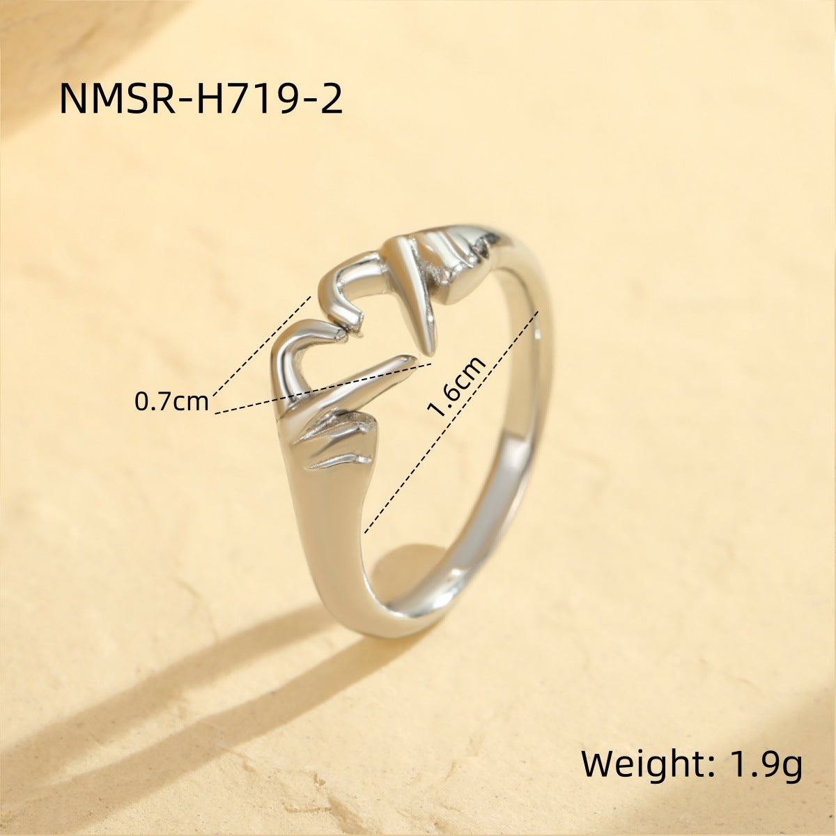 Valentine Day Double Hand Heart Ring Gift Love Heart Shaped Ring Ornament Open Adjustable Couple Ring
