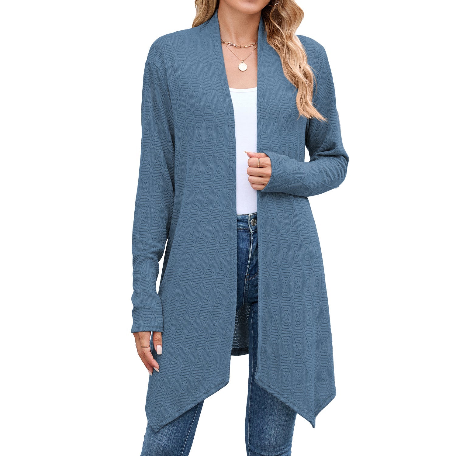 Women Clothing Autumn Solid Color Long Sleeved Knitted Cardigan Coat Long Shirt Women