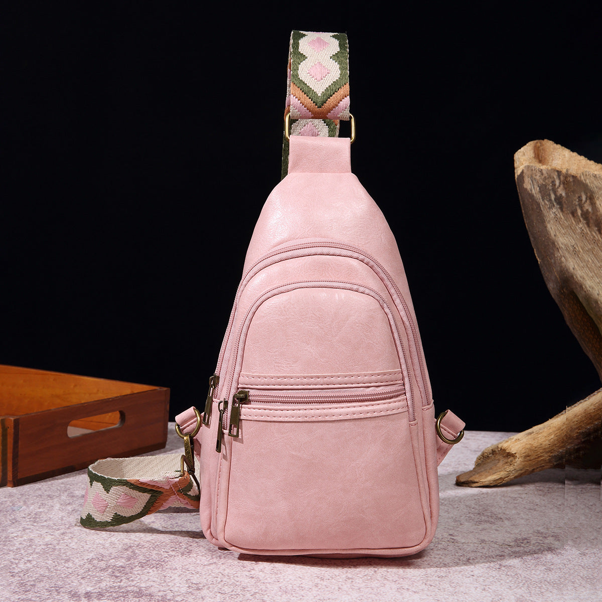 Retro Women Casual Chest Bag Solid Color Crossbody Bag Bohemian Waist Bag