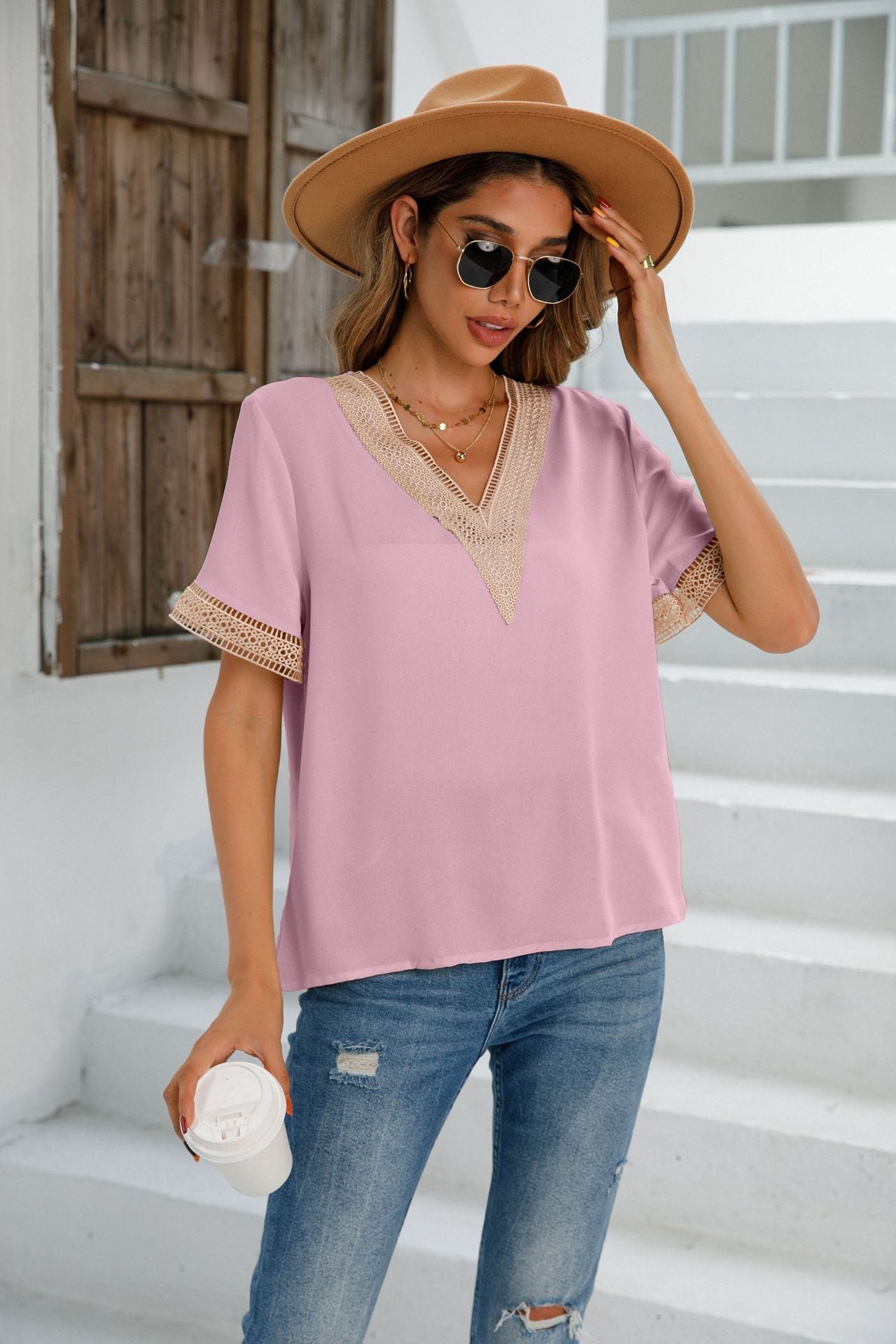 Women Clothing Popular V Neck Shirt Women Shirt Top