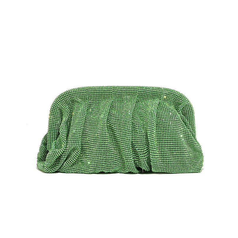 Rhinestone Cloud Bag Pleated Women Bag Texture High End Cosmetic Bag Niche Messenger Bag