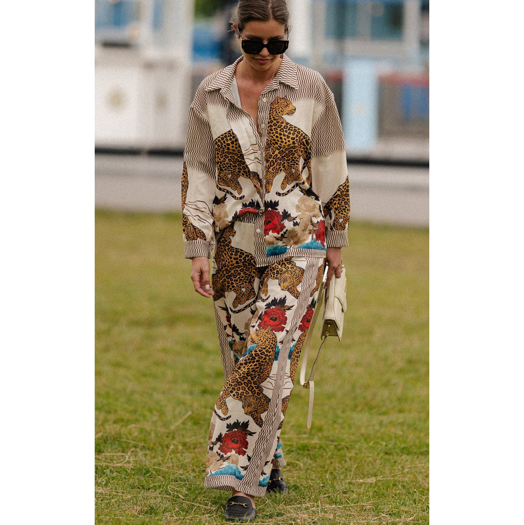 Autumn Winter Long Sleeved Casual Vacation Two Piece Set Loose Printed Pocket Solid Suit