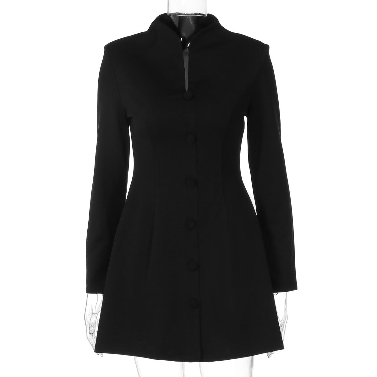 Women Clothing Autumn Chinese Stand Collar Elegant Cardigan Buckle Waist Slimming Dress