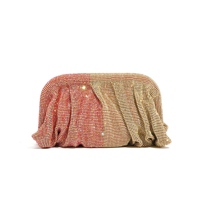 Rhinestone Cloud Bag Pleated Women Bag Texture High End Cosmetic Bag Niche Messenger Bag