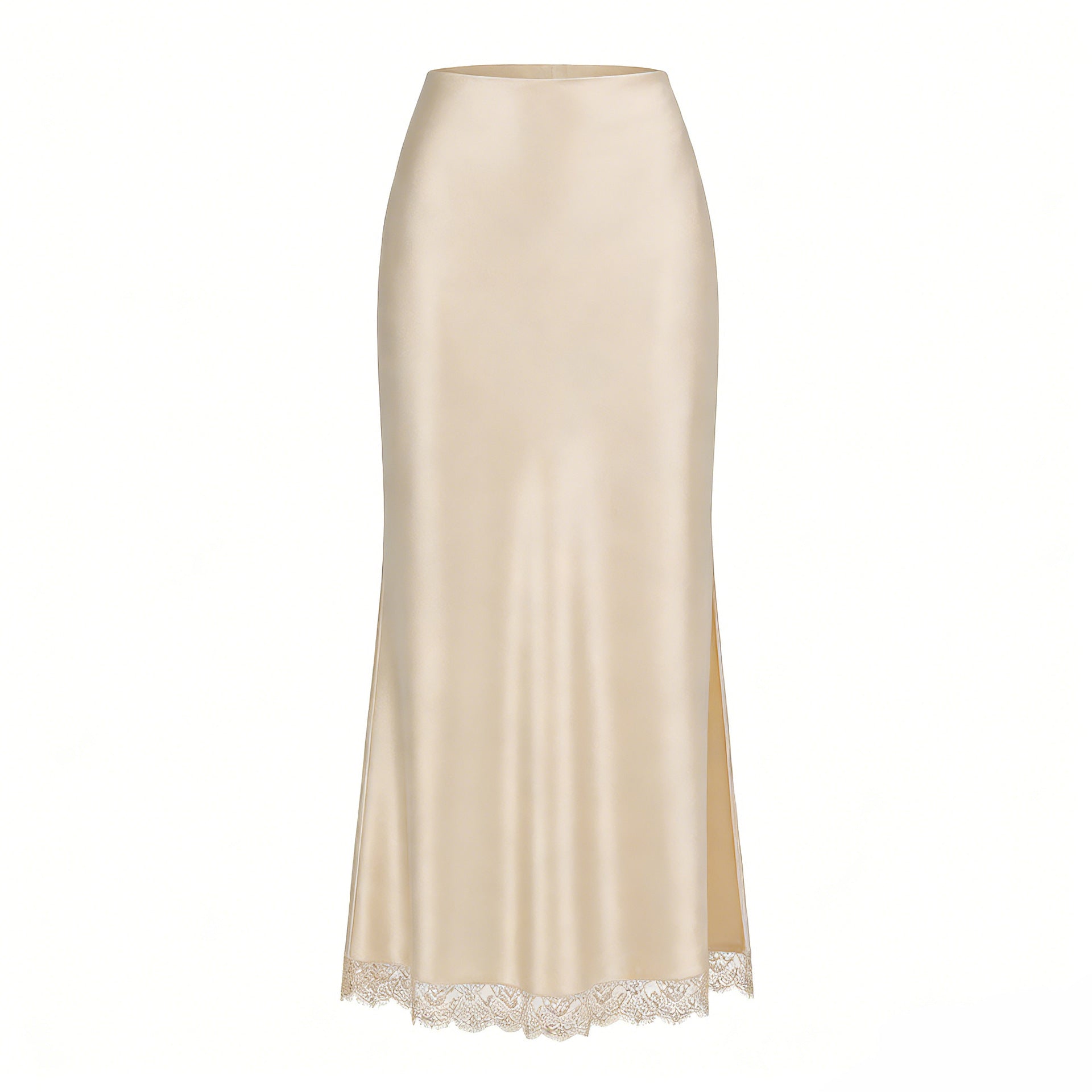 Women Clothing Satin Skirt Lace Split High Waist Elastic Sexy Sheath Skirt