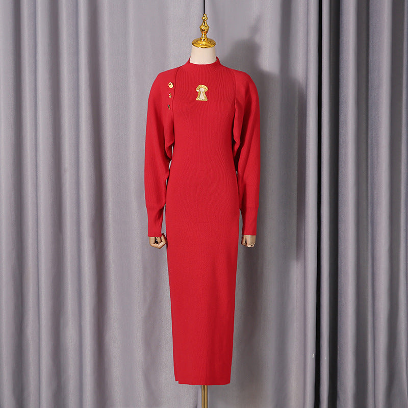 Spring Sexy Wind Waist Slimming Half Turtleneck Pullover Dress Two Piece Sets Women