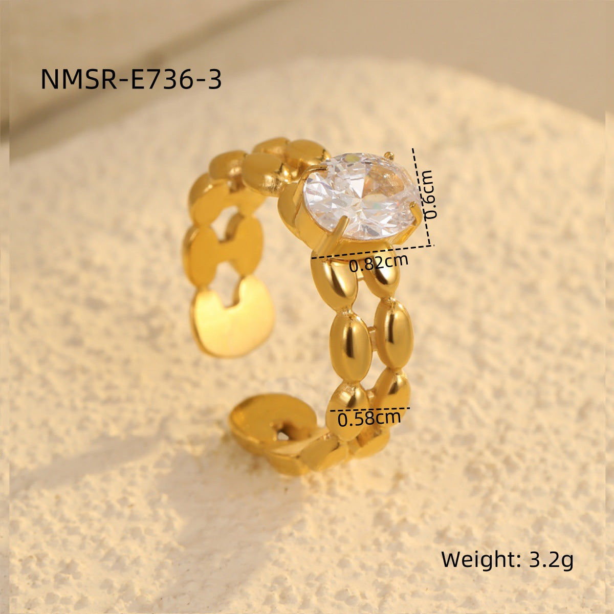 Wild Inlaid Zircon Stainless Steel Ring Non Fading Women 18K Gold Plating Titanium Steel Ornament
