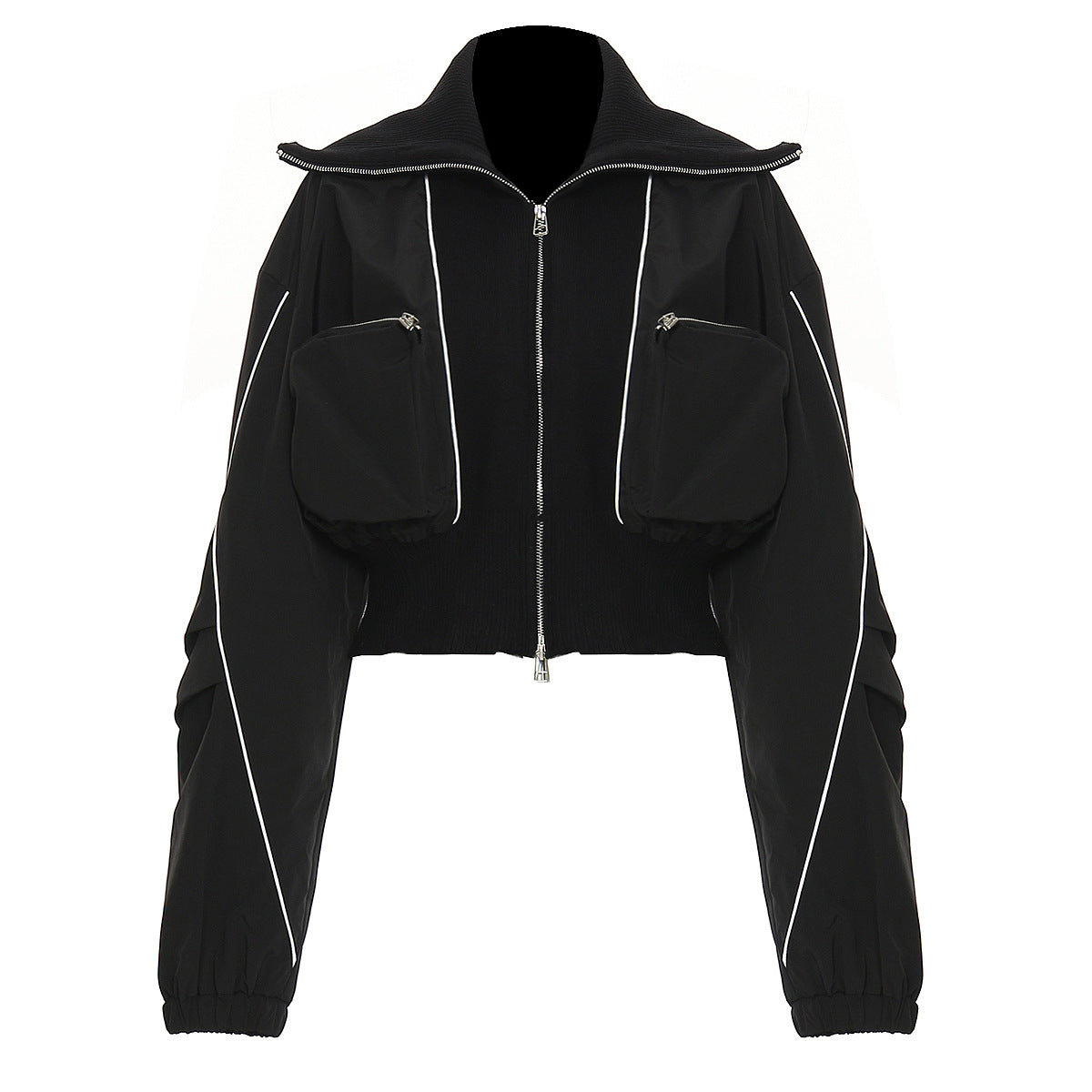 Autumn Winter Personal Casual Three Dimensional Zipper Pocket Large Collared Varsity Jacket Jacket Women