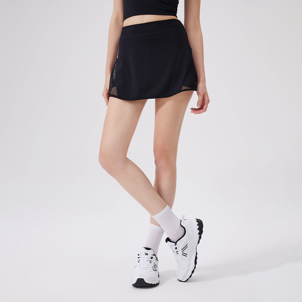 Three Dimensional Mesh Exercise Skirt Nude Feel Yoga Skirts Comfortable Anti Emptied Pantskirt Breathable Hollow Out Cutout Skirt