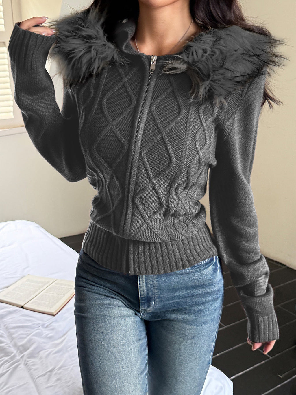 Casual Plush Long Sleeve Sweater Coat Sweaters Women Clothing Autumn Winter