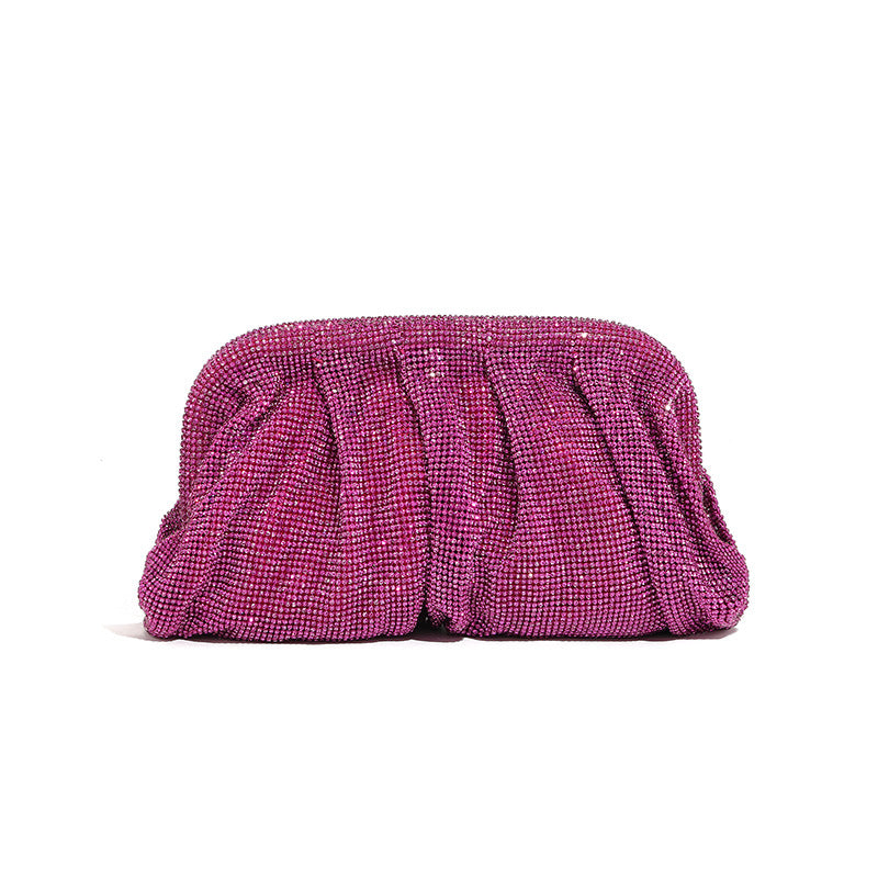 Rhinestone Cloud Bag Pleated Women Bag Texture High End Cosmetic Bag Niche Messenger Bag