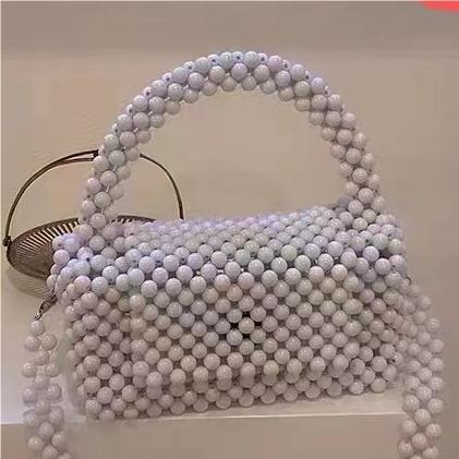 Summer Large Imitation Pearl Pillow Portable Crossbody Shoulder Bag Handmade Beaded Weave Casual Trend