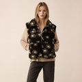Polo Collar Floral Print Lamb Wool Women Clothing Winter Design Faux Shearling Jacket Sleeveless Coat